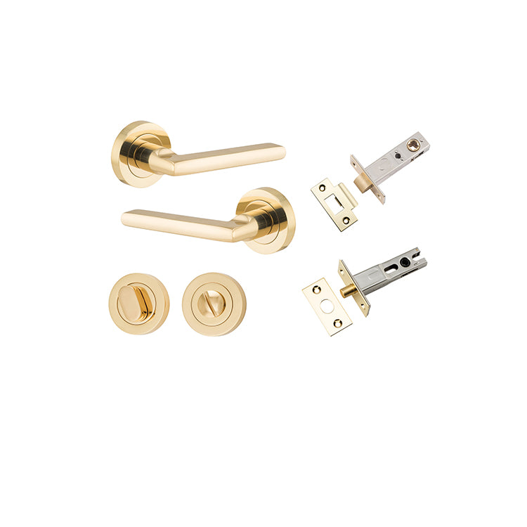 Baltimore Lever - Round Rose Privacy Kit with Separate Privacy Turn Polished Brass / Solid Brass