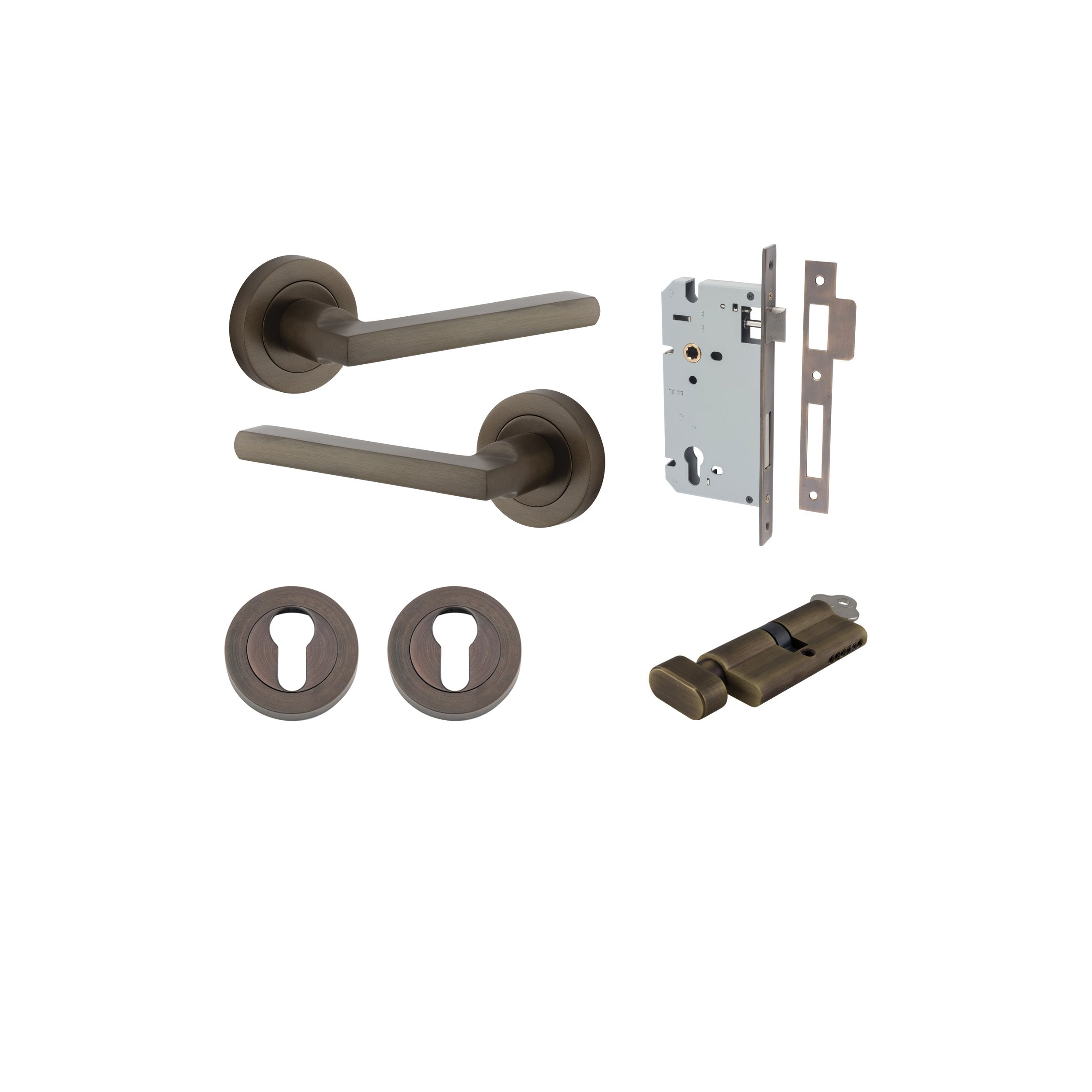 Baltimore Lever - Round Rose Entrance Kit with Separate High Security Lock