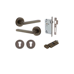 Baltimore Lever - Round Rose Entrance Kit with Separate High Security Lock Antique Brass / Solid Brass