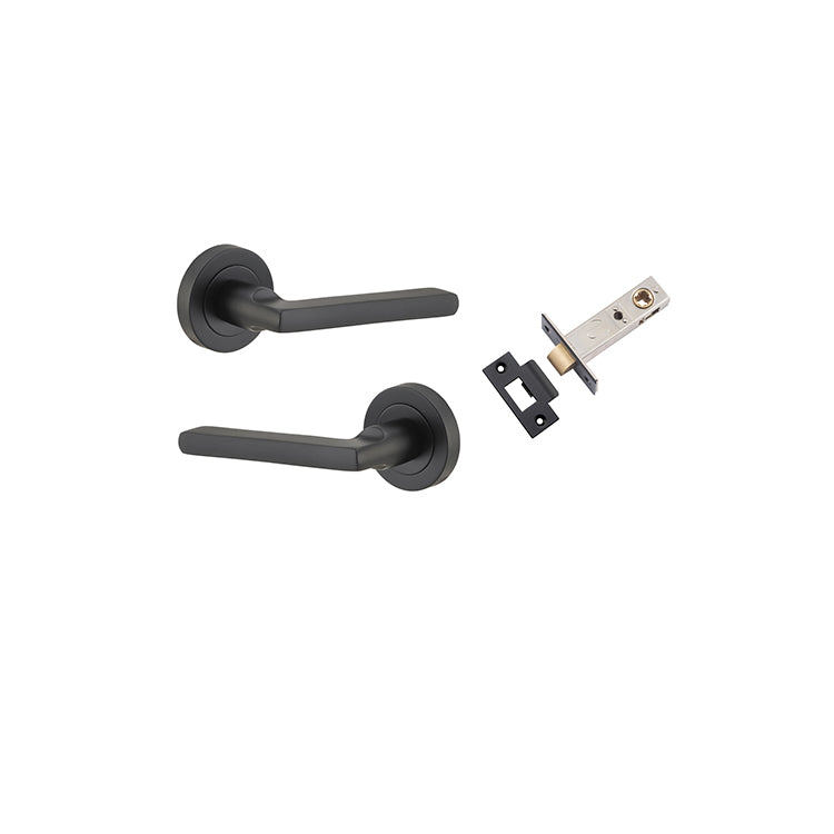 Baltimore Lever - Round Rose Passage Kit Matt Black / Solid Brass