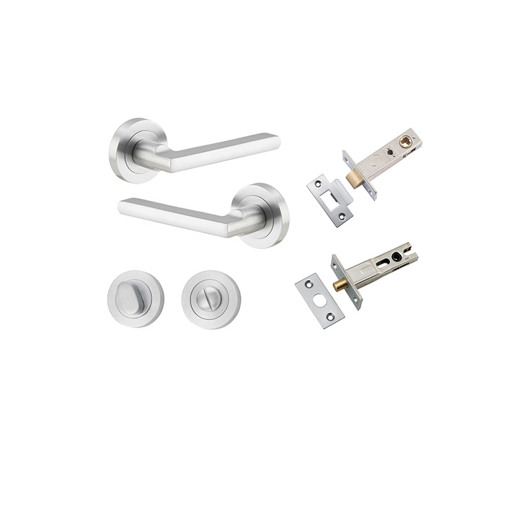 Baltimore Lever - Round Rose Privacy Kit with Separate Privacy Turn Satin Chrome / Solid Brass