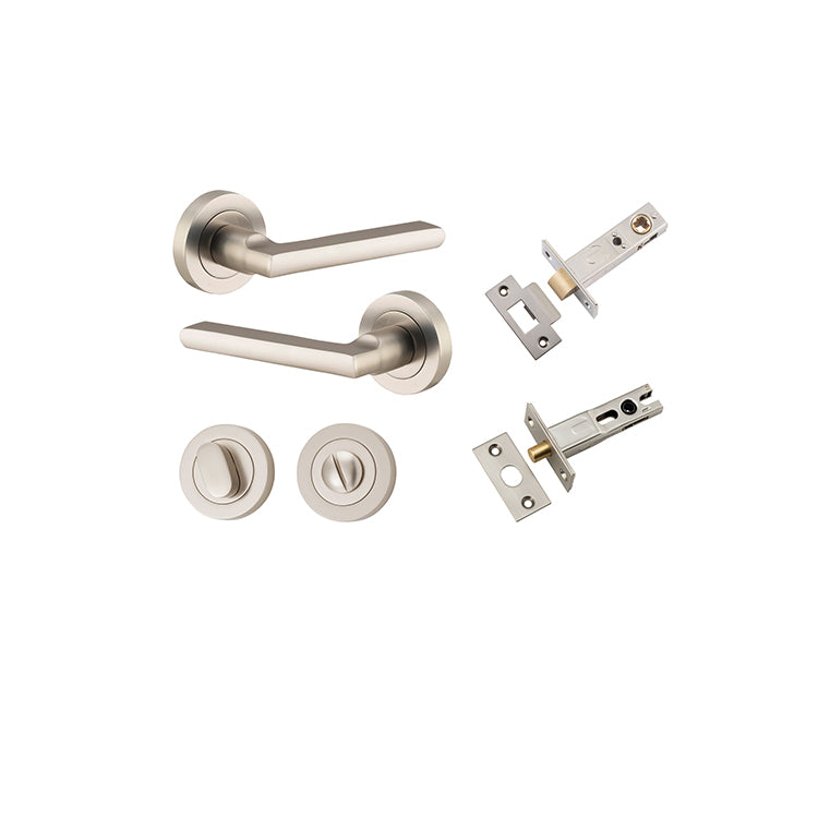 Baltimore Lever - Round Rose Privacy Kit with Separate Privacy Turn Satin Nickel / Solid Brass