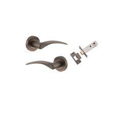 Oxford Lever - Round Rose Passage Kit Antique Brass / Solid Brass