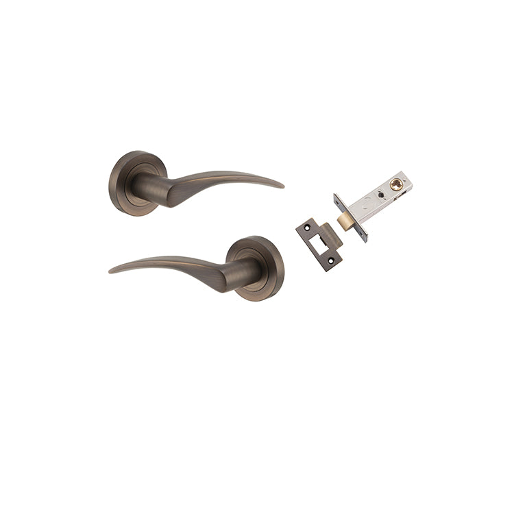 Oxford Lever - Round Rose Passage Kit Antique Brass / Solid Brass