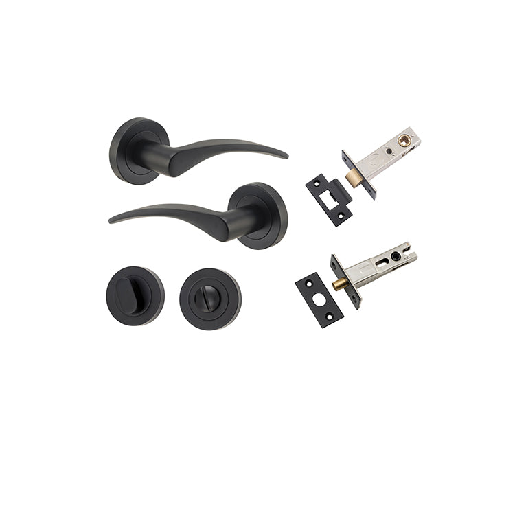 Oxford Lever - Round Rose Privacy Kit with Separate Privacy Turn Matt Black / Solid Brass