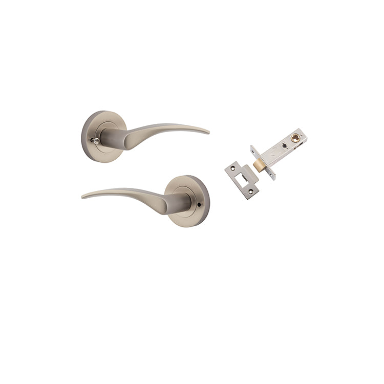 Oxford Lever - Round Rose (Inbuilt Privacy) Satin Nickel / Solid Brass