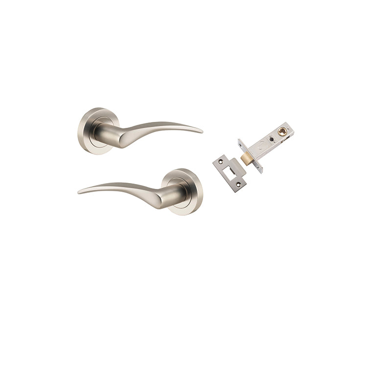 Oxford Lever - Round Rose Passage Kit Satin Nickel / Solid Brass