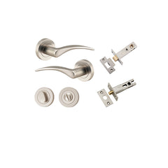 Oxford Lever - Round Rose Privacy Kit with Separate Privacy Turn Satin Nickel / Solid Brass