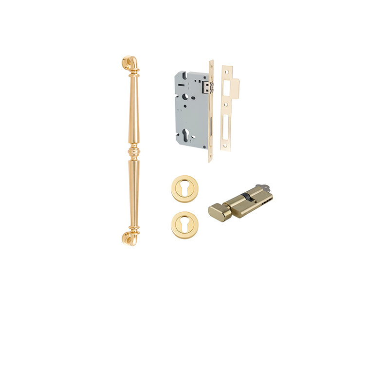 Sarlat Pull Handle - 450mm Entrance Kit with Separate High Security Lock Polished Brass / Solid Brass