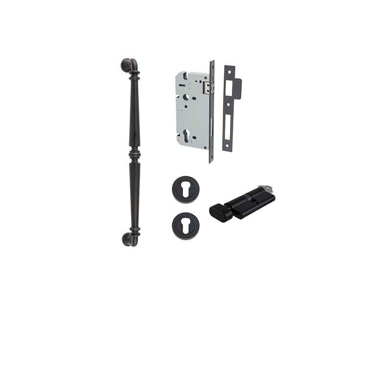 Sarlat Pull Handle - 450mm Entrance Kit with Separate High Security Lock Matt Black / Solid Brass