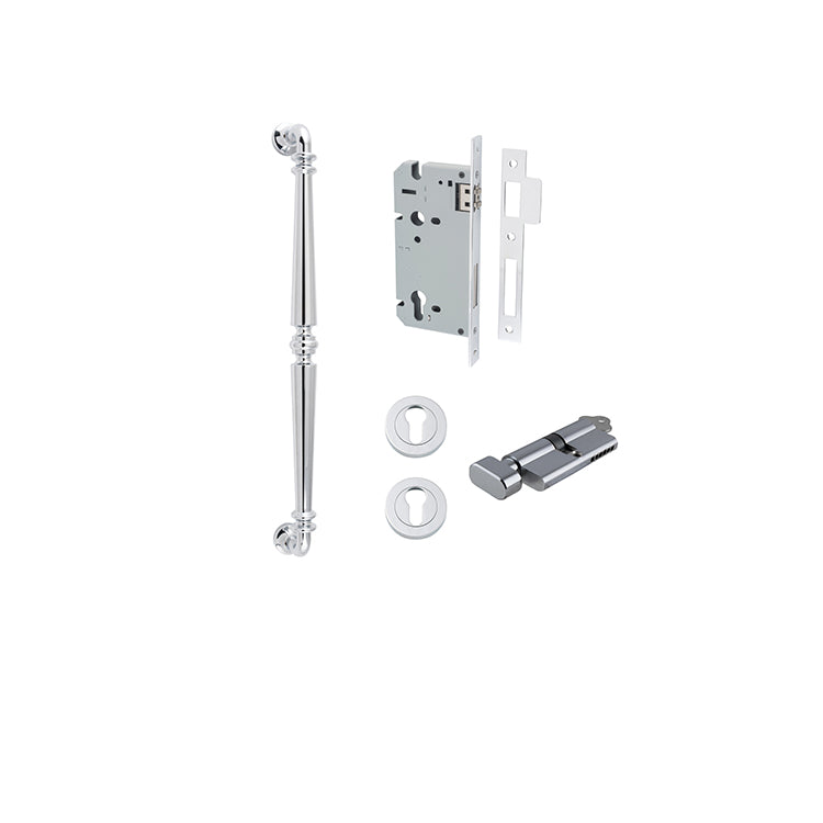 Sarlat Pull Handle - 450mm Entrance Kit with Separate High Security Lock Chrome Plated / Solid Brass