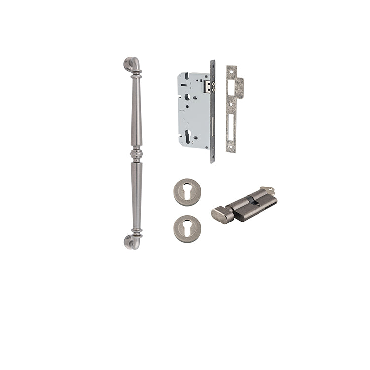 Sarlat Pull Handle - 450mm Entrance Kit with Separate High Security Lock Rumbled Nickel / Solid Brass
