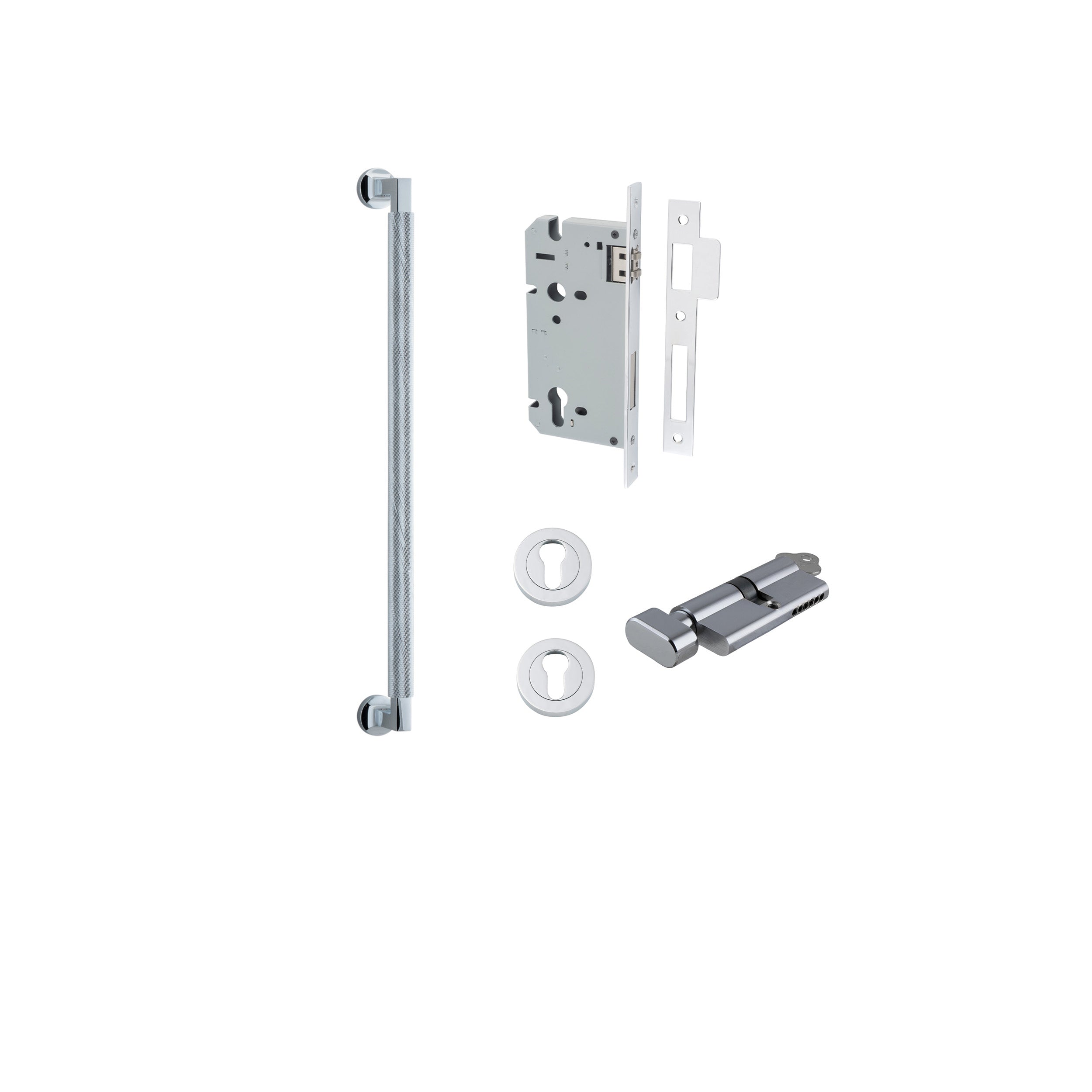 Brunswick Pull Handle - 450mm Entrance Kit with Separate High Security Lock Chrome Plated / Solid Brass