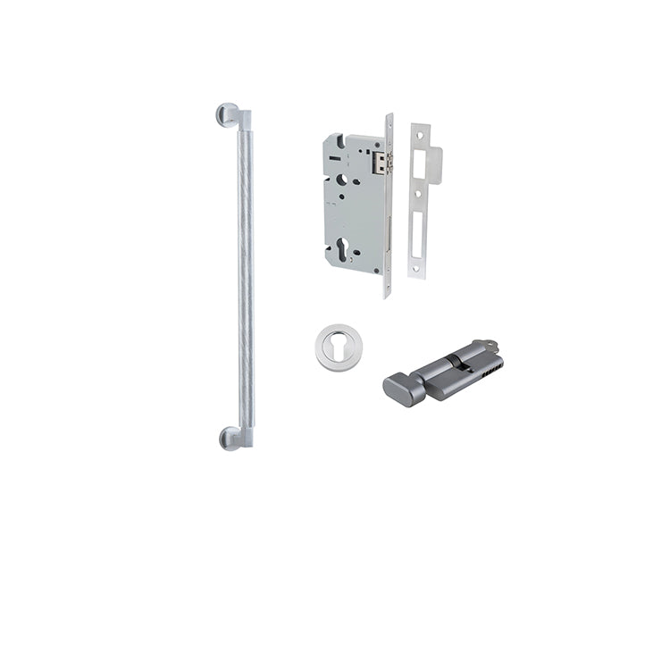 Brunswick Pull Handle - 450mm Entrance Kit with Separate High Security Lock Satin Chrome / Solid Brass