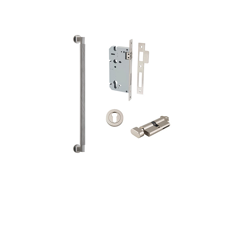 Brunswick Pull Handle - 450mm Entrance Kit with Separate High Security Lock Satin Nickel / Solid Brass