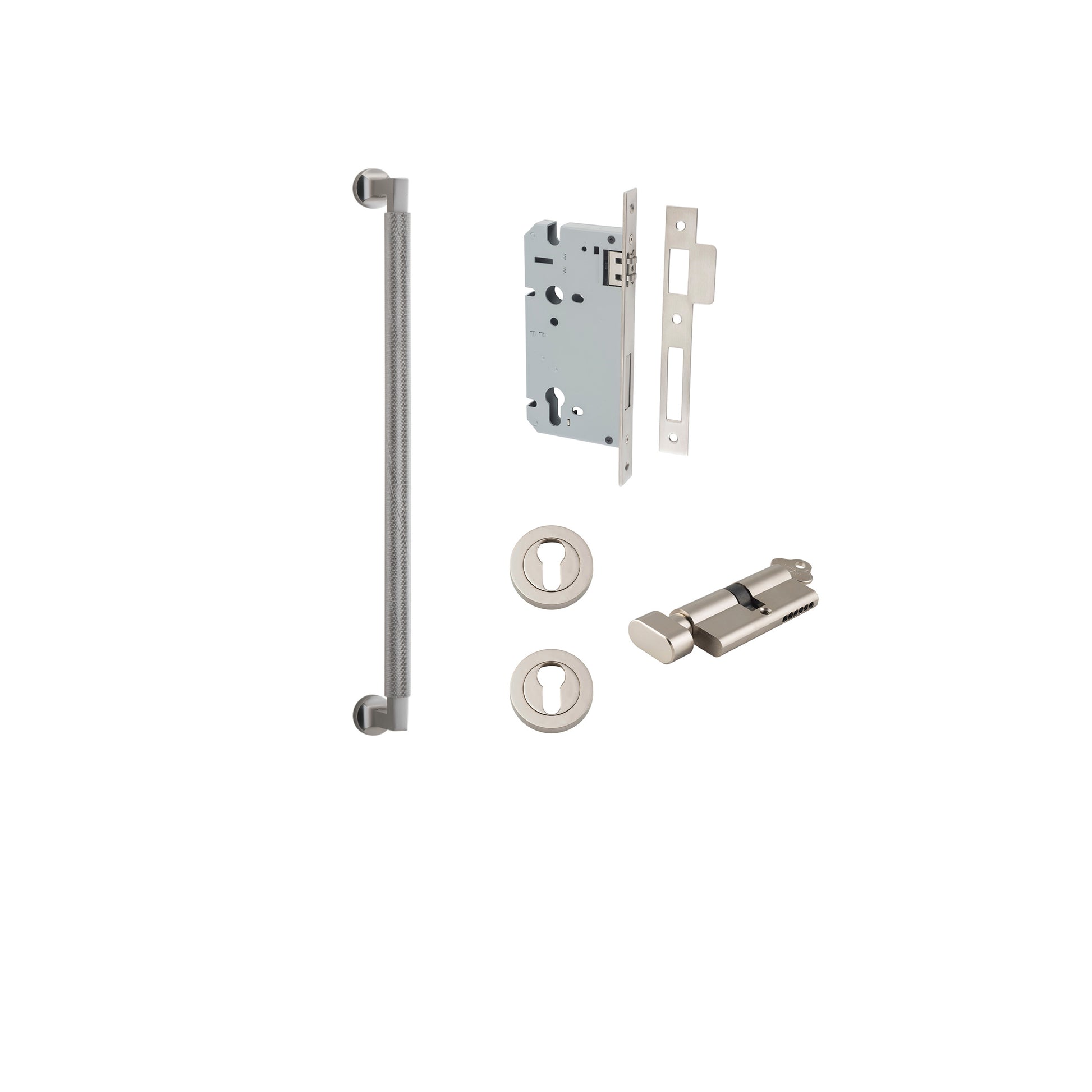 Brunswick Pull Handle - 450mm Entrance Kit with Separate High Security Lock Satin Nickel / Solid Brass