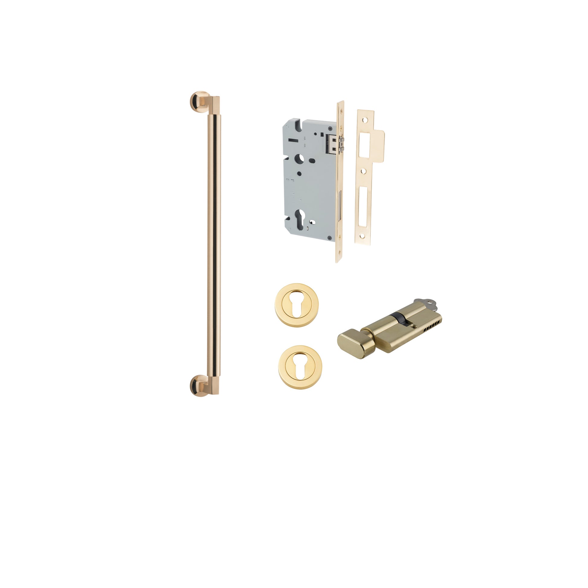 Berlin Pull Handle - 450mm Entrance Kit with Separate High Security Lock Polished Brass / Solid Brass