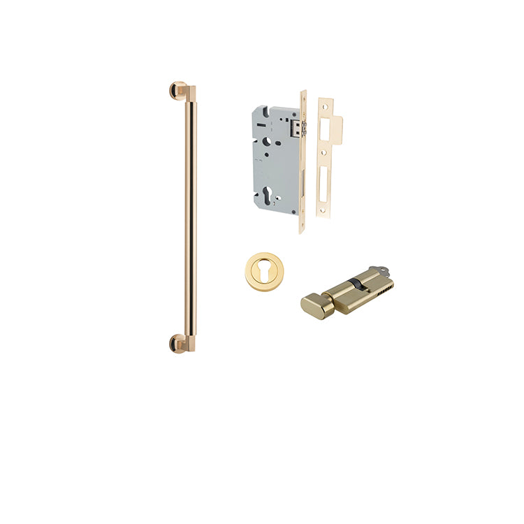 Berlin Pull Handle - 450mm Entrance Kit with Separate High Security Lock Polished Brass / Solid Brass