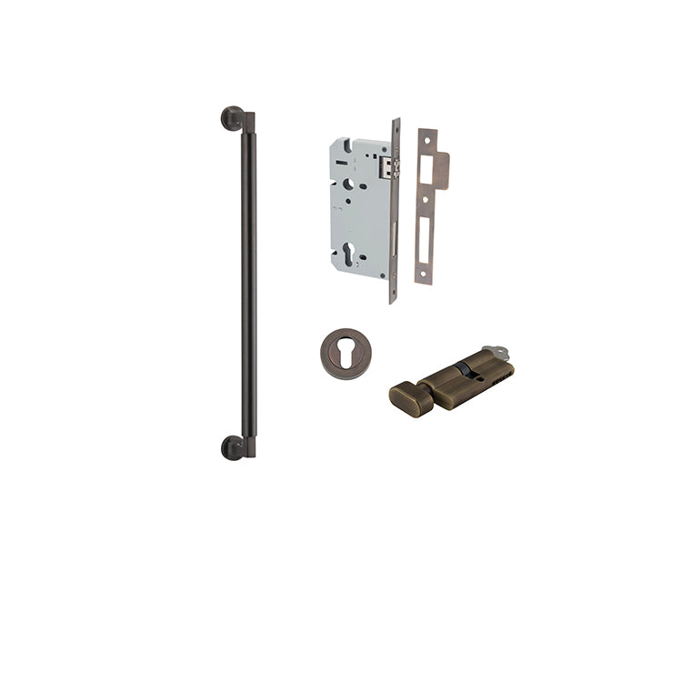 Berlin Pull Handle - 450mm Entrance Kit with Separate High Security Lock Antique Brass / Solid Brass