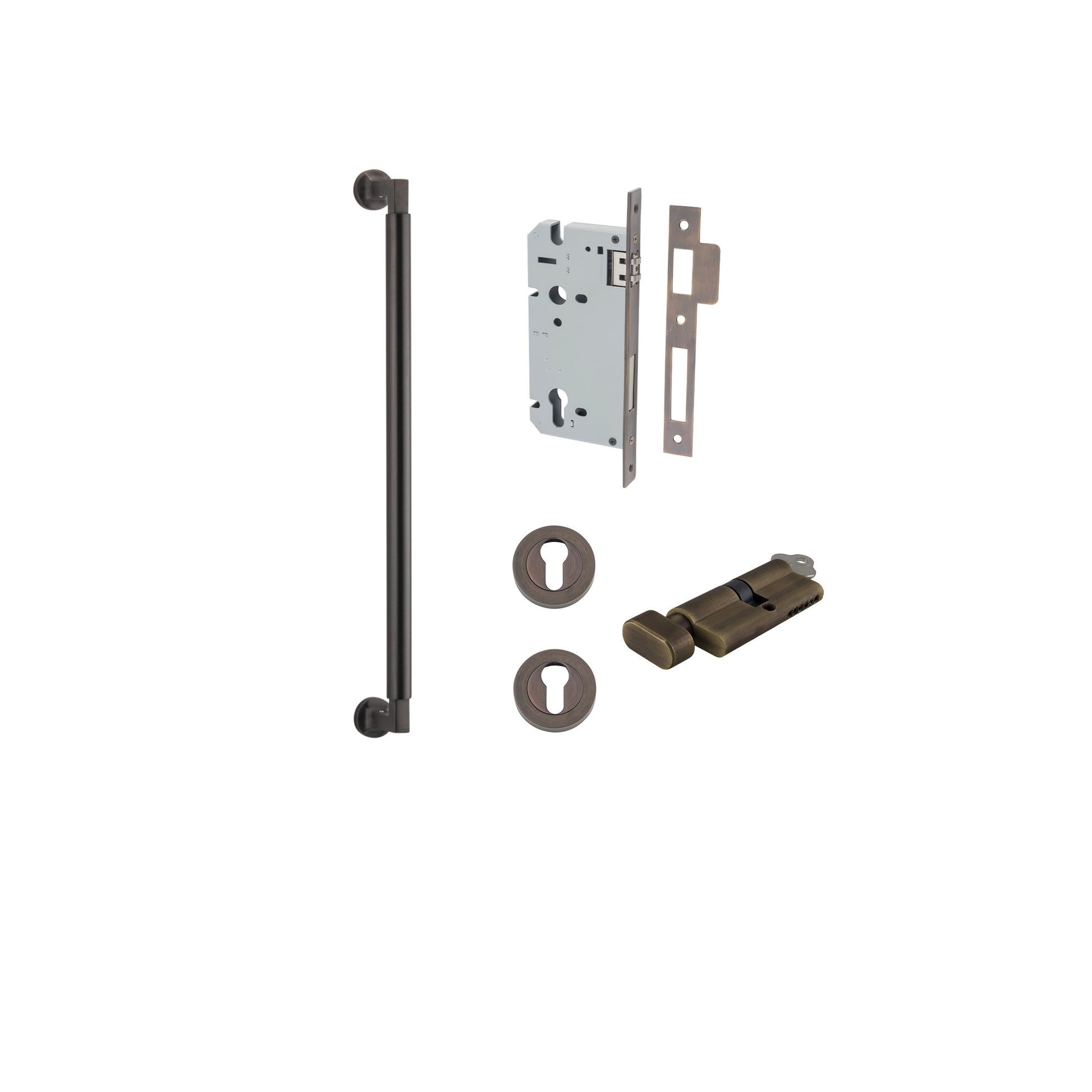 Berlin Pull Handle - 450mm Entrance Kit with Separate High Security Lock Antique Brass / Solid Brass