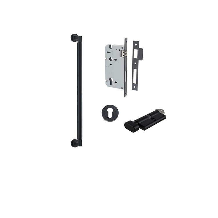 Berlin Pull Handle - 450mm Entrance Kit with Separate High Security Lock Matt Black / Solid Brass