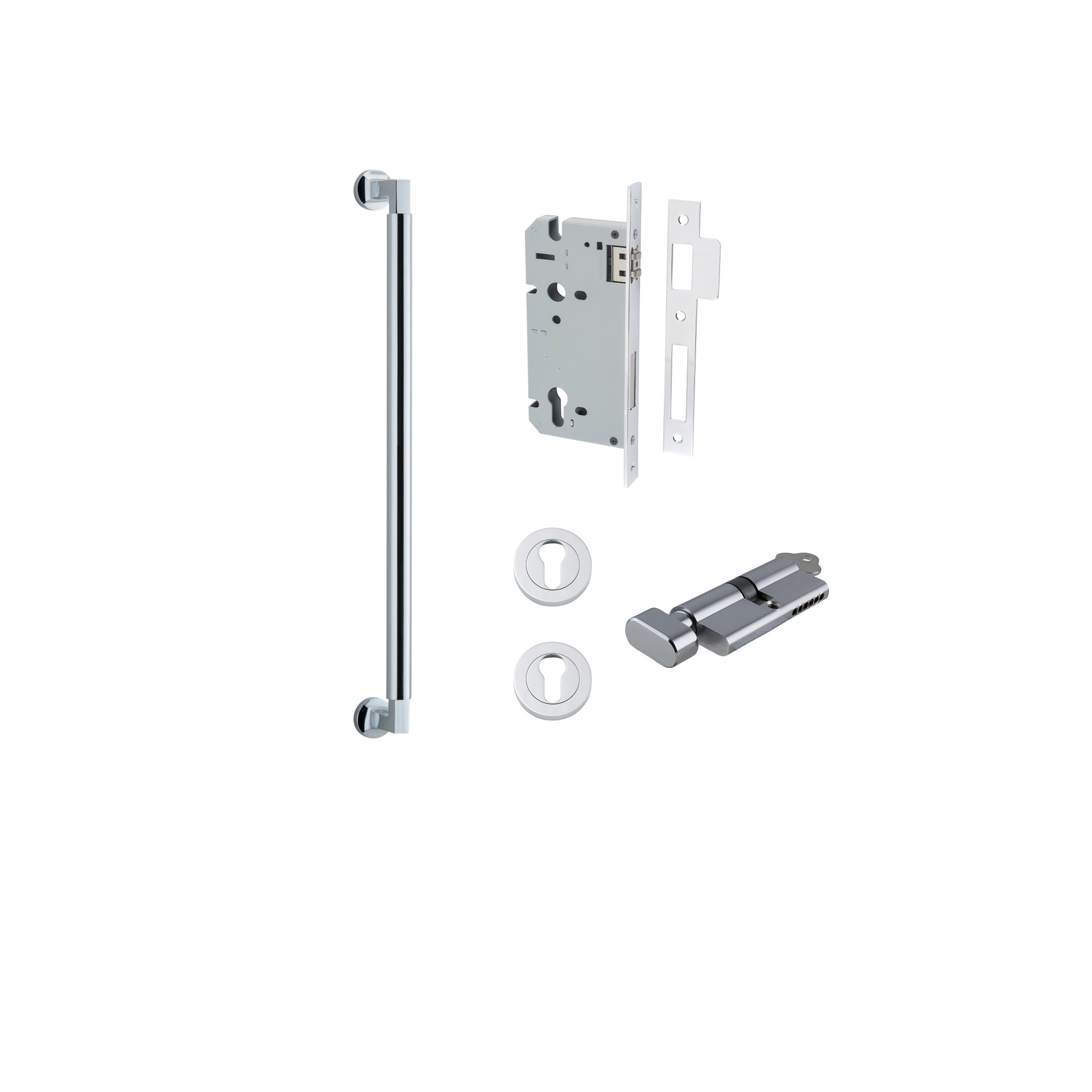 Berlin Pull Handle - 450mm Entrance Kit with Separate High Security Lock Chrome Plated / Solid Brass