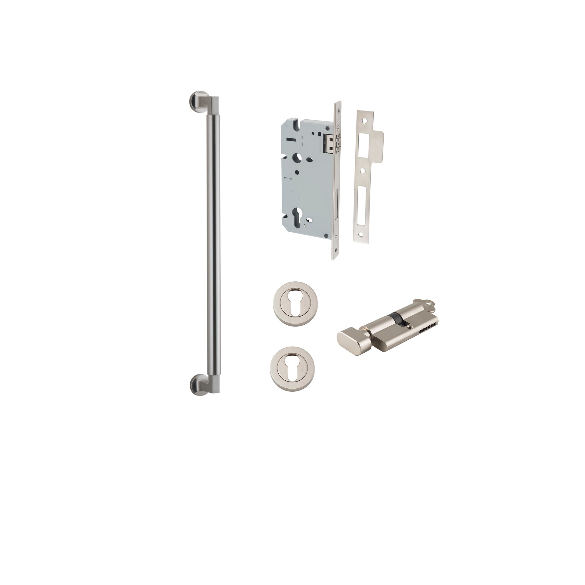 Berlin Pull Handle - 450mm Entrance Kit with Separate High Security Lock Satin Nickel / Solid Brass