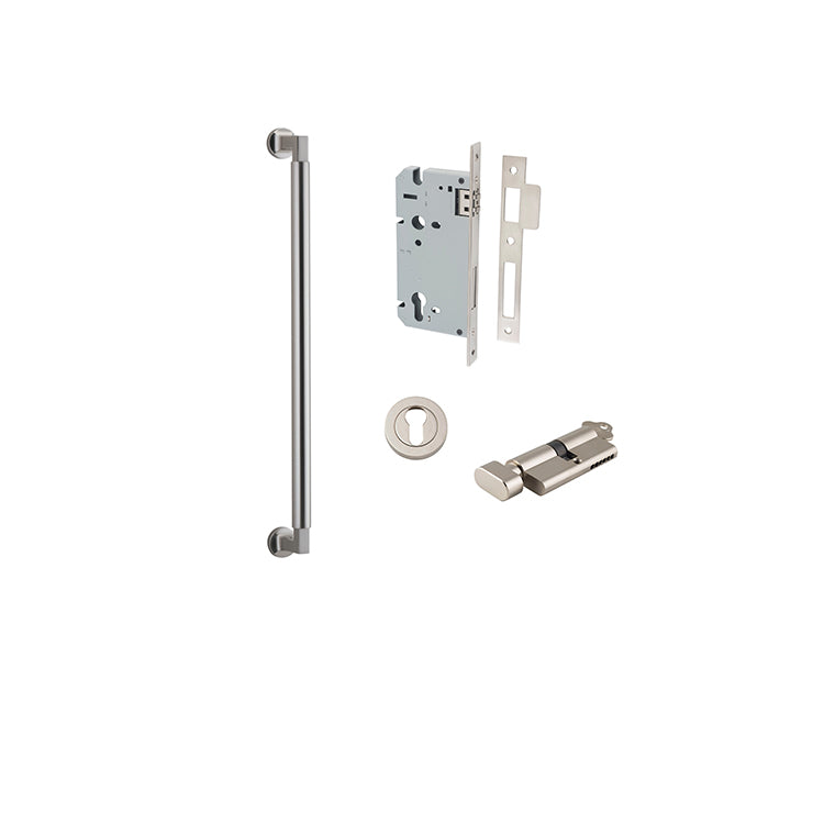 Berlin Pull Handle - 450mm Entrance Kit with Separate High Security Lock Satin Nickel / Solid Brass