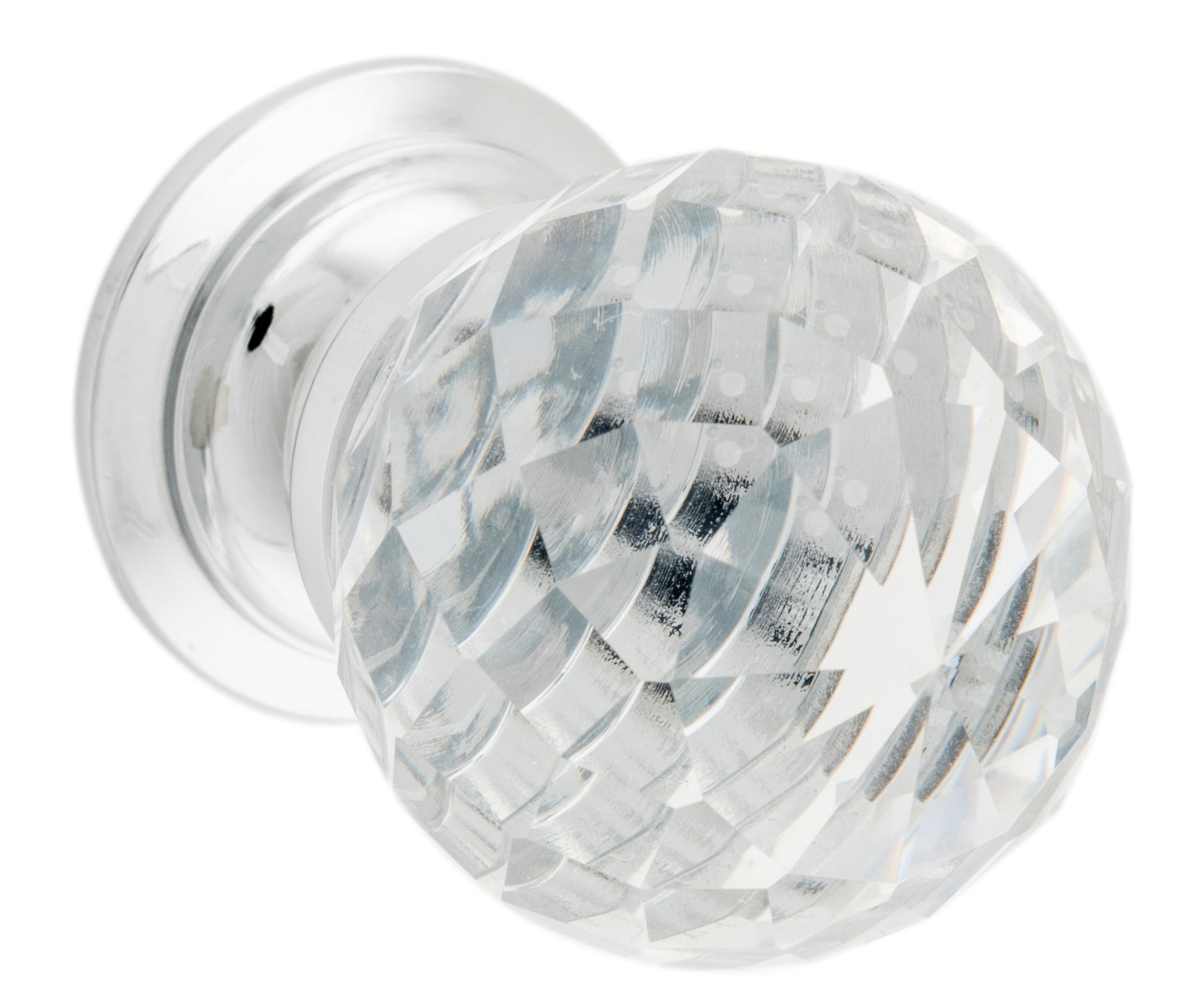 Clear Diamond Cut Glass Cupboard Knob Chrome Plated / D30xP42mm BP26mm