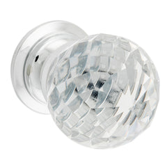 Clear Diamond Cut Glass Cupboard Knob Chrome Plated / D30xP42mm BP26mm