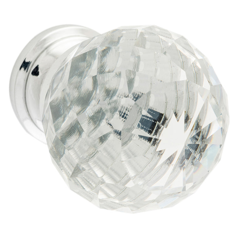 Clear Diamond Cut Glass Cupboard Knob Chrome Plated / D40xP55mm BP28mm