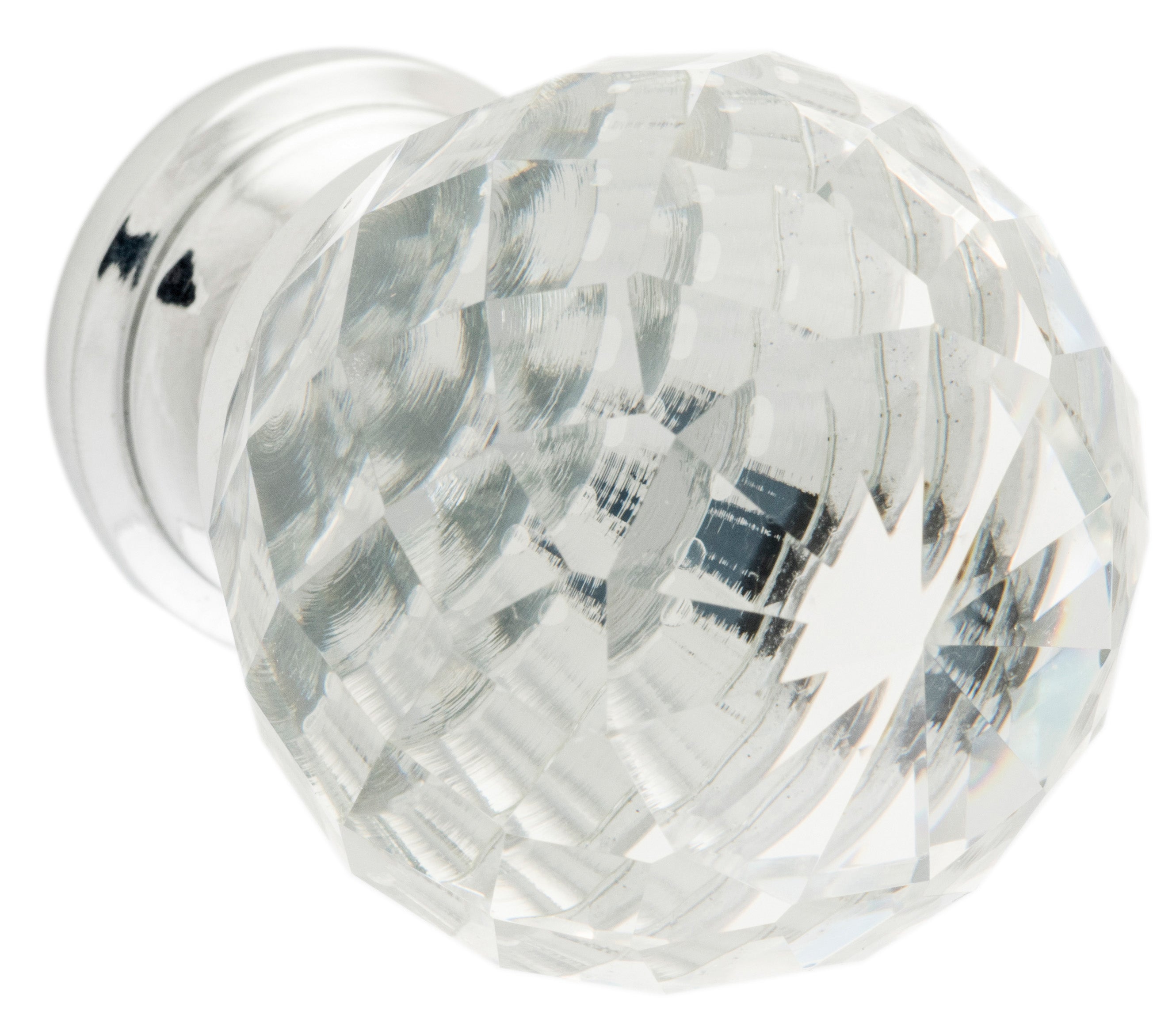 Clear Diamond Cut Glass Cupboard Knob Chrome Plated / D40xP55mm BP28mm