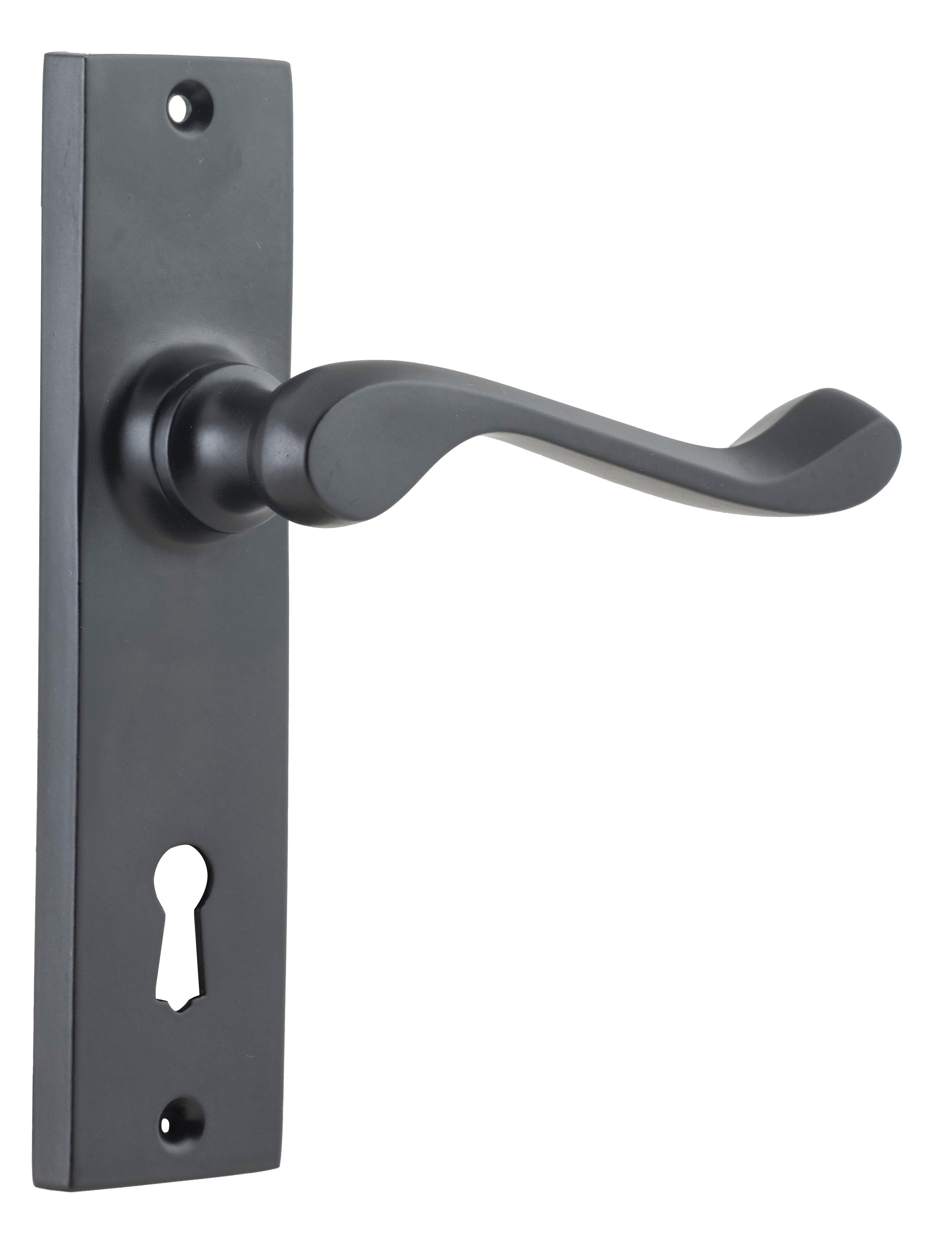 Fremantle Lever - Long Backplate Matt Black / Lock | Lock (Skeleton Key)