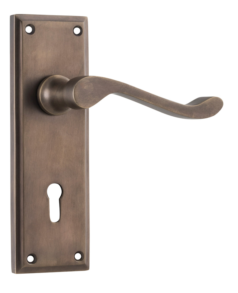 Camden Lever - Long Backplate Antique Brass / Lock | Lock (Skeleton Key)