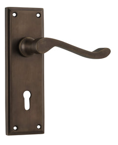 Camden Lever - Long Backplate Antique Brass / Lock | Lock (Skeleton Key)