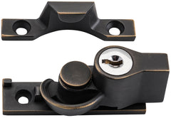Key Operated Narrow Locking Sash Fastener Antique Brass